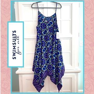 NWT Swimsuits For All Beach Cover Up Handkerchief Hemline Dress Blue 18/20